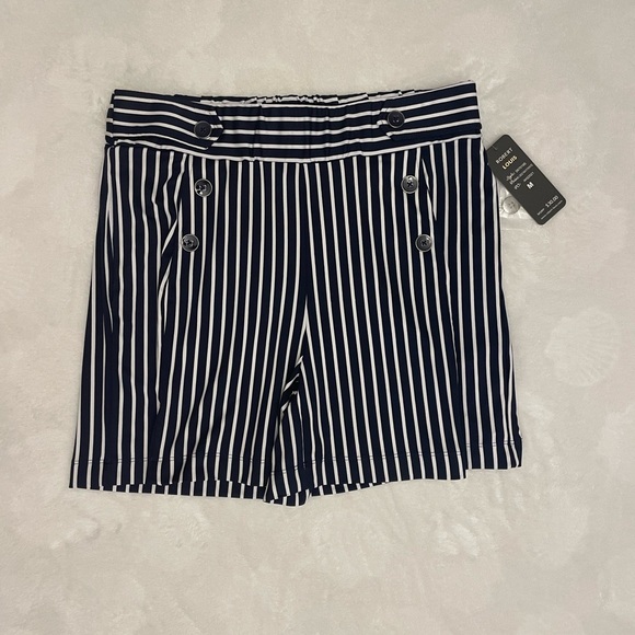 Robert Louis Pants - Robert Louis Navy and White Striped High Waist Shorts